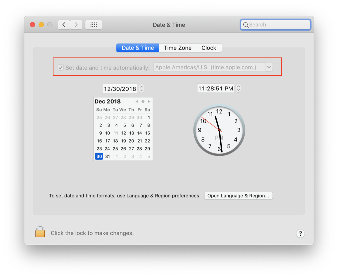 Time sync option for Macs.