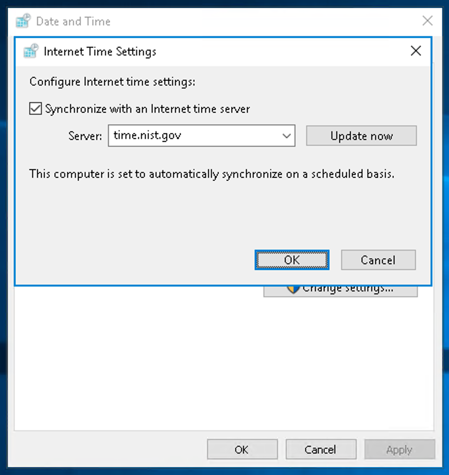 Time sync option for Windows.