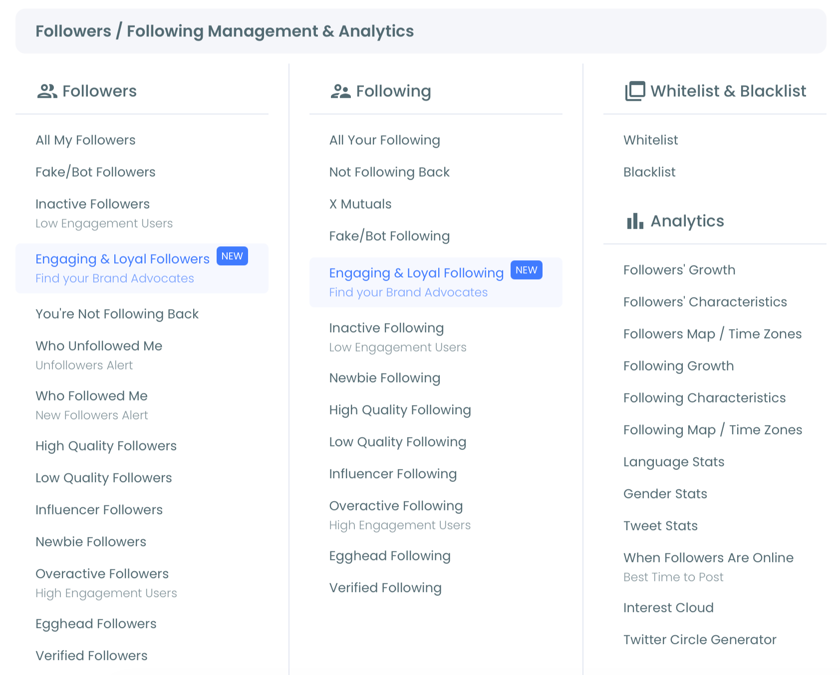Followers / Following Management